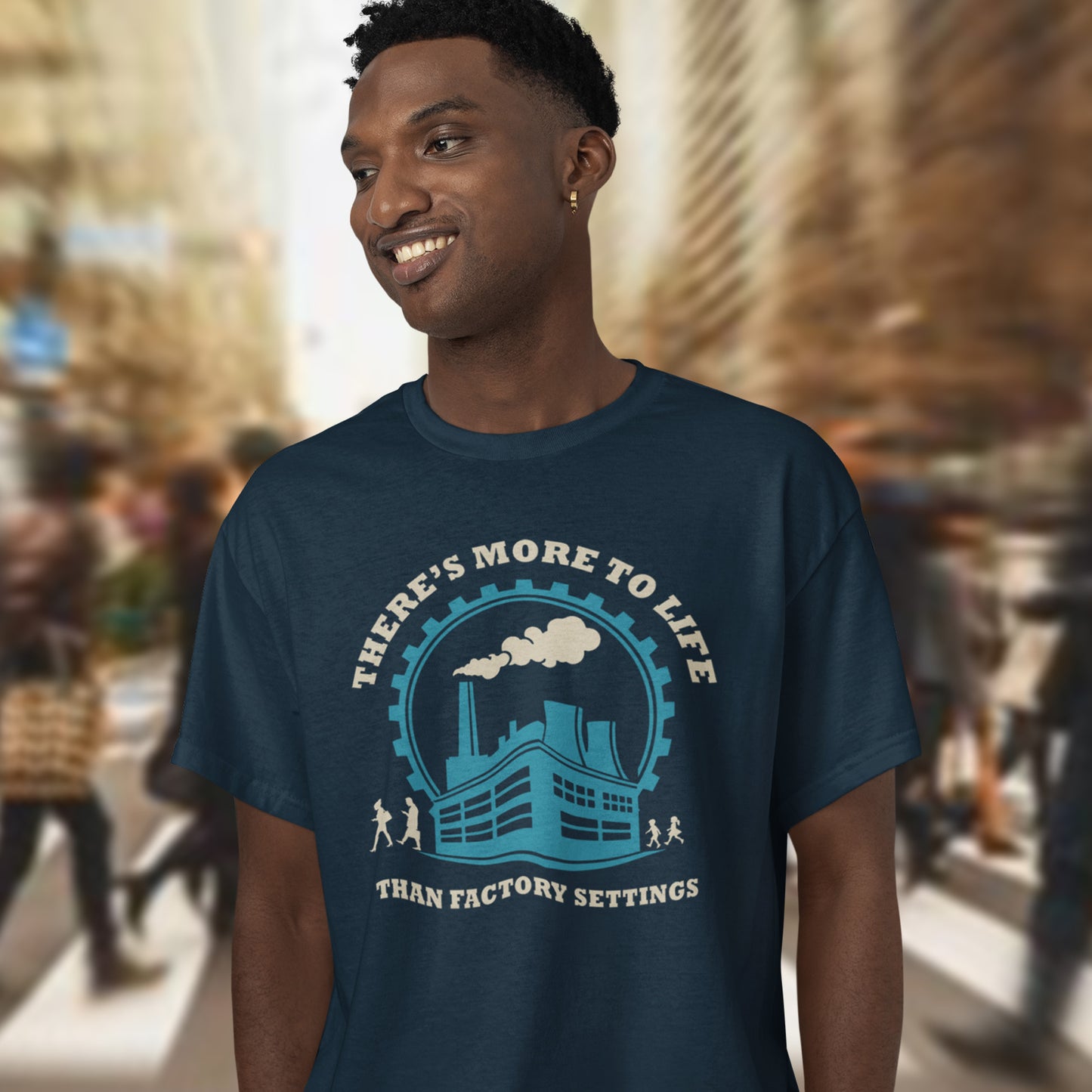 Man wearing a blue t-shirt with a graphic and text in an urban setting. This self confidence t shirt promotes thinking outside the box. When schooling ends, education truly begins. Don't settle for state approved enlightenment, there's a whole world out there !! This design carries a message of personal growth and independent thinking. Only the dead stop learning. Made from 100% organic ring-spun cotton, this self worth t shirt is unisex, high quality, super comfy, and best of all, eco-friendly.