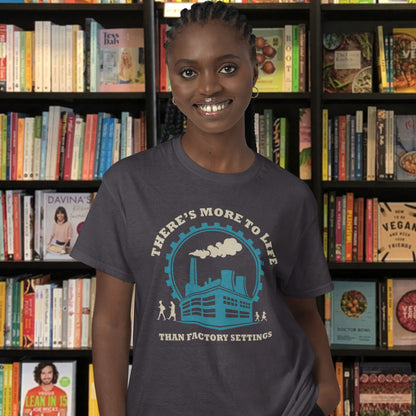 Person wearing a t-shirt with a graphic design in front of a bookshelf. This self confidence t shirt promotes thinking outside the box. When schooling ends, education truly begins. Don't settle for state approved enlightenment, there's a whole world out there !! This design carries a message of personal growth and independent thinking. Only the dead stop learning. Made from 100% organic ring-spun cotton, this self worth t shirt is unisex, high quality, super comfy, and best of all, eco-friendly.