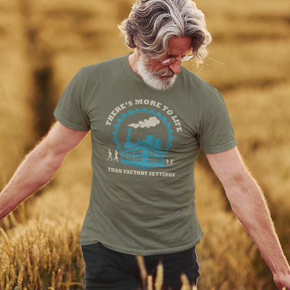Man wearing a green t-shirt with a graphic and text in a field. This self confidence t shirt promotes thinking outside the box. When schooling ends, education truly begins. Don't settle for state approved enlightenment, there's a whole world out there !! This design carries a message of personal growth and independent thinking. Only the dead stop learning. Made from 100% organic ring-spun cotton, this self worth t shirt is unisex, high quality, super comfy, and best of all, eco-friendly.