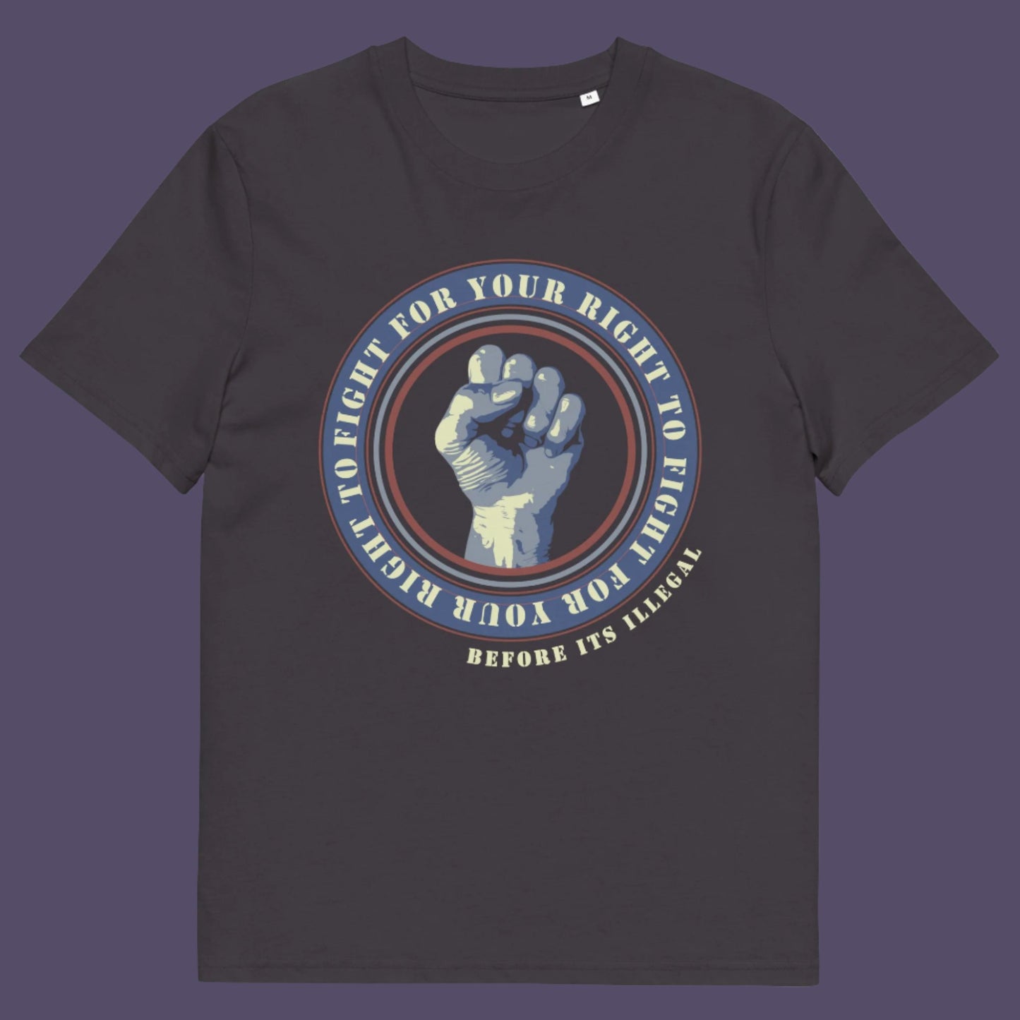 Anthracite t-shirt. A civil rights t-shirt reminding us not to take our freedom for granted. Fight for your right to demonstrate before it's made illegal. Made from 100% organic ring-spun cotton, this anti-establishment t-shirt is unisex, high-quality, super comfy, and best of all, eco-friendly.