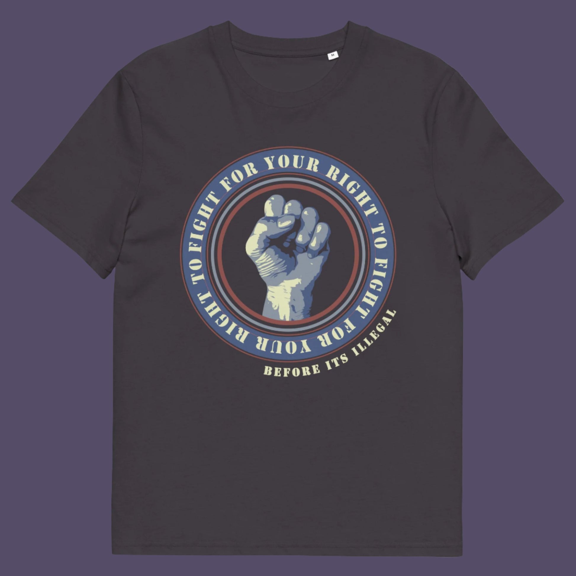 Anthracite t-shirt. A civil rights t-shirt reminding us not to take our freedom for granted. Fight for your right to demonstrate before it's made illegal. Made from 100% organic ring-spun cotton, this anti-establishment t-shirt is unisex, high-quality, super comfy, and best of all, eco-friendly.