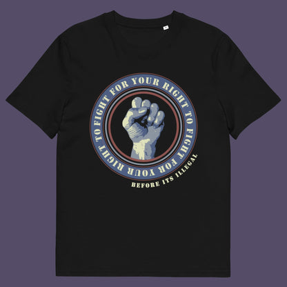 Black t-shirt. A civil rights t-shirt reminding us not to take our freedom for granted. Fight for your right to demonstrate before it's made illegal. Made from 100% organic ring-spun cotton, this anti-establishment t-shirt is unisex, high-quality, super comfy, and best of all, eco-friendly.