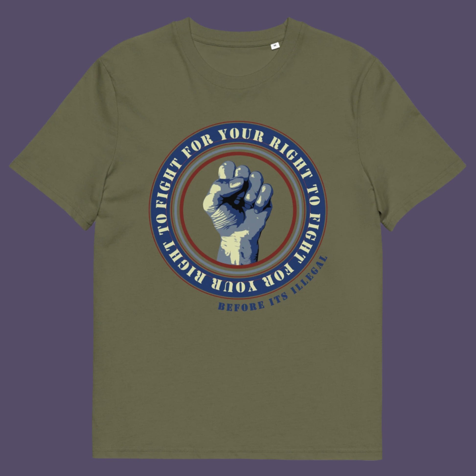 Khaki t-shirt. A civil rights t-shirt reminding us not to take our freedom for granted. Fight for your right to demonstrate before it's made illegal. Made from 100% organic ring-spun cotton, this anti-establishment t-shirt is unisex, high-quality, super comfy, and best of all, eco-friendly.