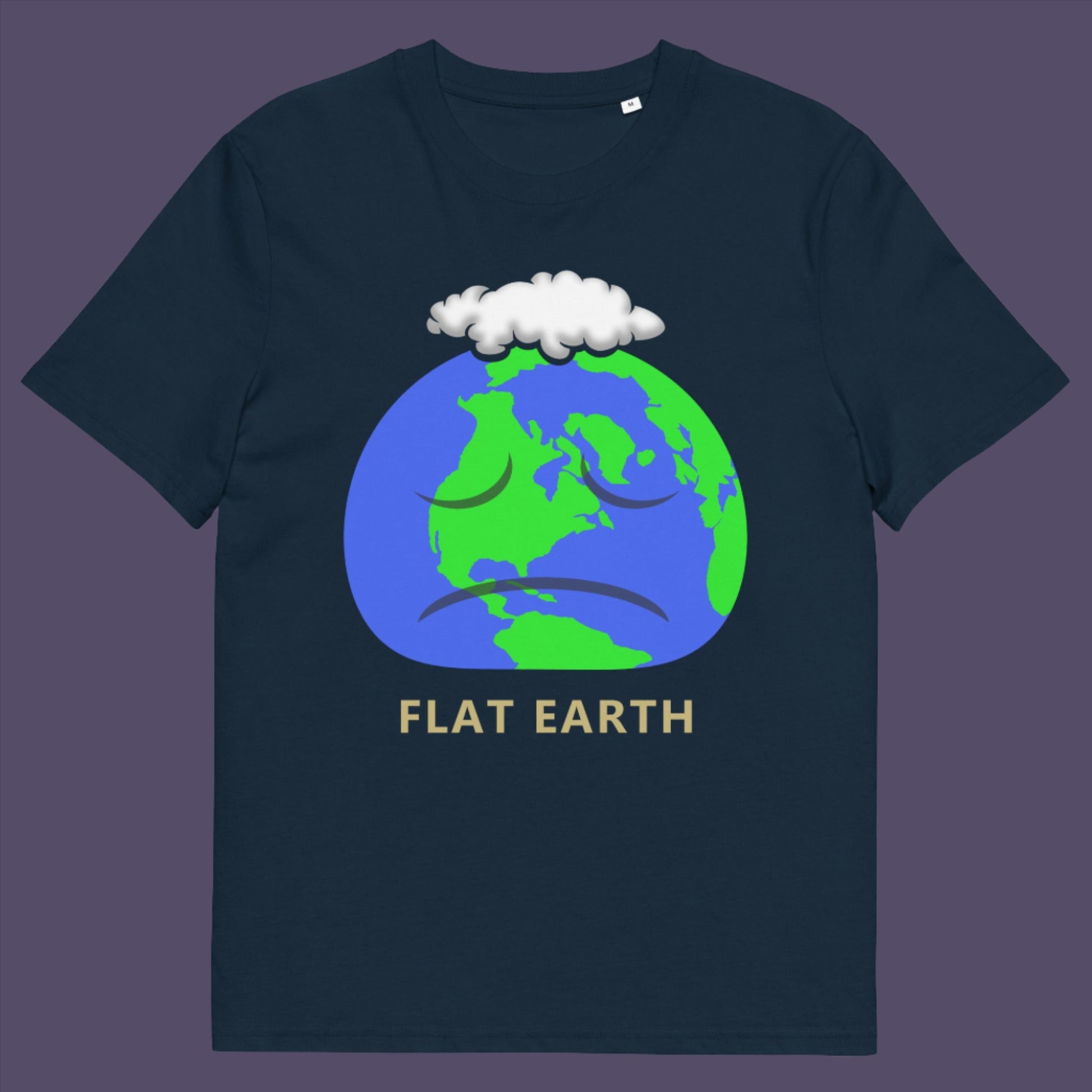French navy t-shirt. This funny conspiracy theory t-shirt plays on the idea of the earth being flat. Could it just be a little bored or depressed. Made from 100% organic ring-spun cotton, this funny flat earth theory t-shirt is unisex, high-quality, super comfy, and best of all, eco-friendly.