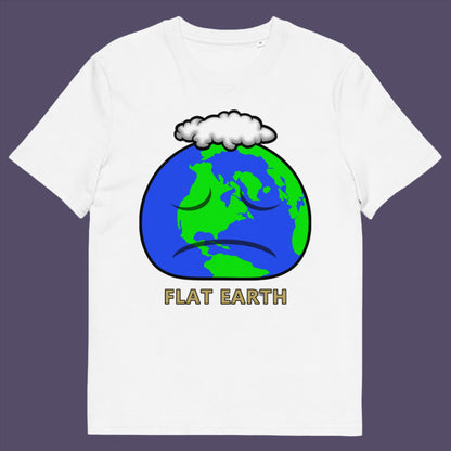 White t-shirt. This funny conspiracy theorist t shirt plays on the idea of the earth being flat. Could it just be a little bored or depressed. Made from 100% organic ring-spun cotton, this funny flat earth conspiracy theory t shirt is unisex, high-quality, super comfy, and best of all, eco-friendly.