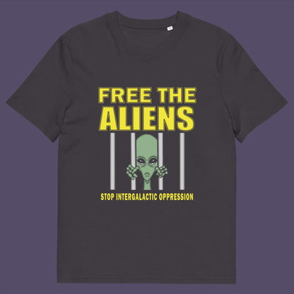 Anthracite t-shirt. This funny alien conspiracy theory t-shirt alludes to there being more than just UFO crashes that we are not being told about. With all these alien sightings they must detaining them somewhere ! Made from 100% organic ring-spun cotton, this conspiracy theory t-shirt is unisex, high-quality, super comfy, and best of all, eco-friendly.