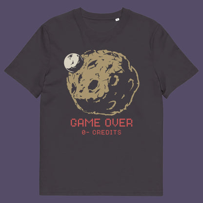 Anthracite t shirt. A save the earth t shirt design suggesting we are not taking our environmental issues seriously enough, and are treating it all like a game. The problem is that when this game ends, it ends. Planet and environmental concern for gamers and everybody else. Made from 100% organic ring-spun cotton, this save the earth t shirt is unisex, high-quality, super comfy, and best of all, eco-friendly.