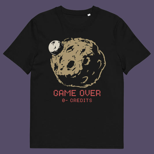 Black t shirt. A save the earth t shirt design suggesting we are not taking our environmental issues seriously enough, and are treating it all like a game. The problem is that when this game ends, it ends. Planet and environmental concern for gamers and everybody else. Made from 100% organic ring-spun cotton, this save the earth t shirt is unisex, high-quality, super comfy, and best of all, eco-friendly.