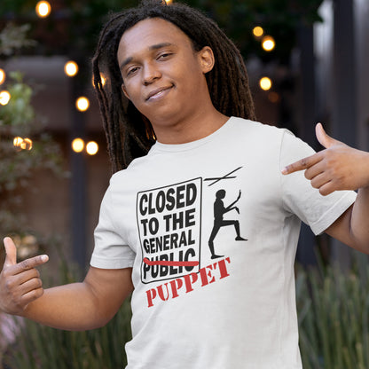 Person wearing a white t-shirt with a graphic and text, pointing to the shirt. this non conformist t shirt is for the anti-social alternative thinker who finds the general public a bit predictable and indoctrinated. Made from 100% organic ring-spun cotton, this social awareness t shirt is unisex, high-quality, super comfy, and best of all, eco-friendly.