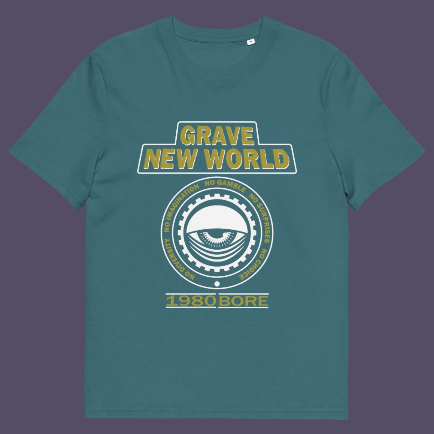 Stargazer t-shirt. A unique non conformist t shirt with a twist of satire. Neither George Orwell or Aldous Huxley mentioned how boring the new world would be under analytics and algorithms. A satirical dystopian t shirt design depicting a counter culture view. Made from 100% organic ring-spun cotton, this non conformist t shirt is unisex, high-quality, super comfy, and best of all, eco-friendly.