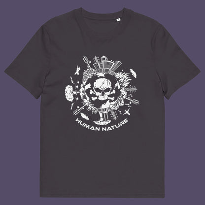 Anthracite t shirt. This save the world t shirt claims human nature is nowhere near as good as mother nature. It's not only about environmental issues. How do we save the planet from human nature. Made from 100% organic ring-spun cotton, this save the earth t shirt is unisex, high-quality, super comfy, and best of all, eco-friendly.