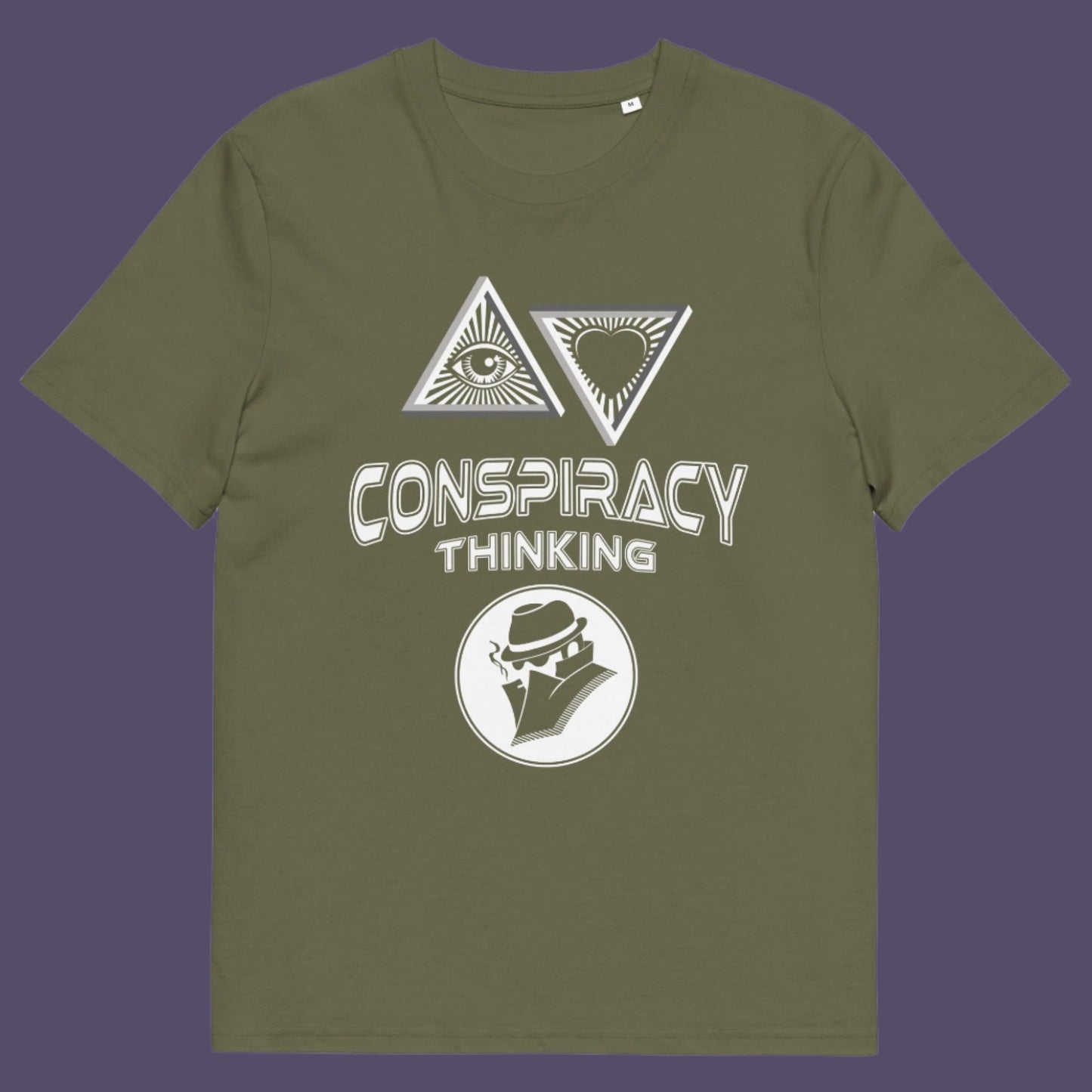 Khaki t-shirt. A cryptic conspiracy theory t-shirt design for all of those conspiracy theory lovers out there who know it's more than a theory, it's a way of life. From Alien advocates or bigfoot believers to Cabal conspiracy theorists, an original design for all. Made from 100% organic ring-spun cotton, this conspiracy theory t-shirt is unisex, high-quality, super comfy, and best of all, eco-friendly.