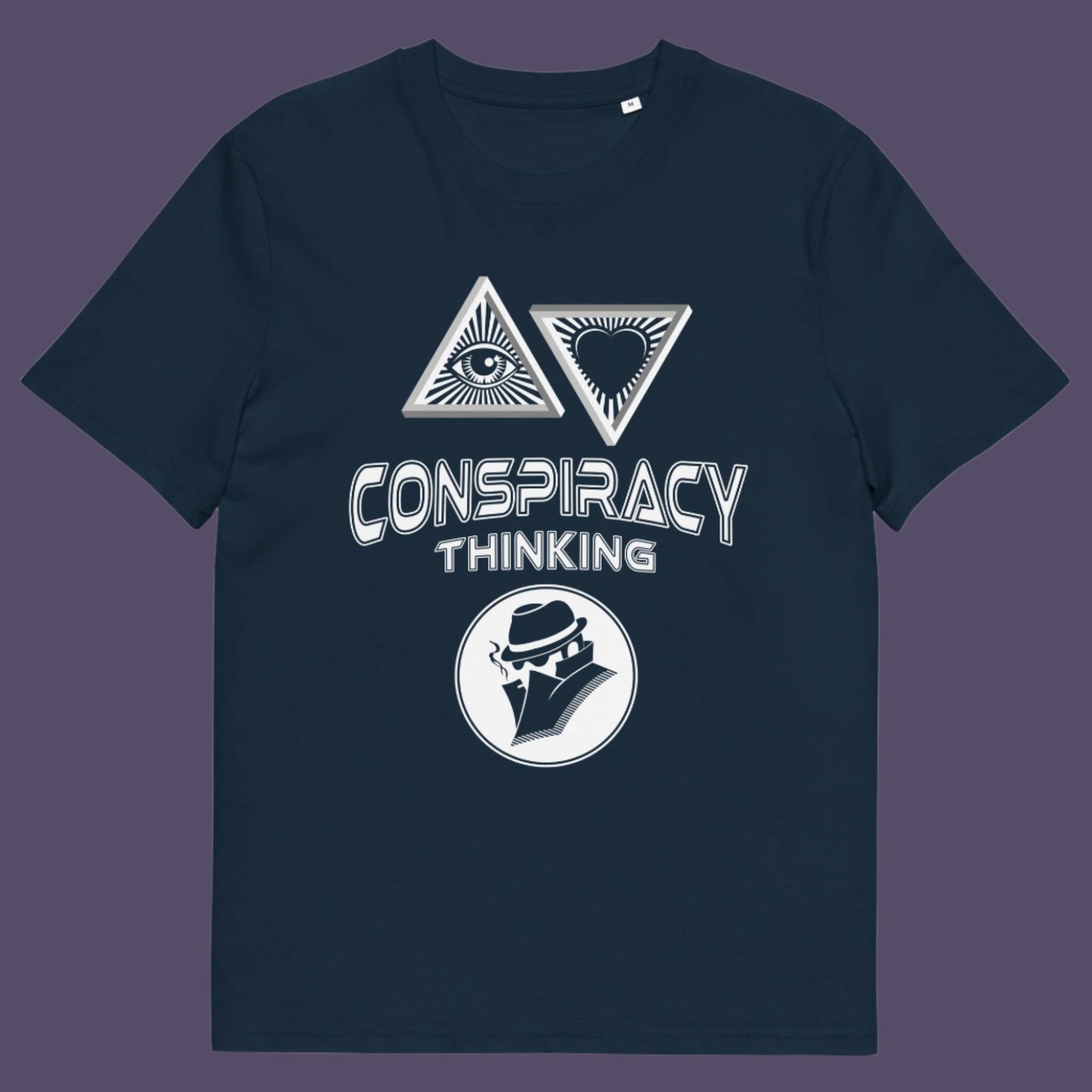 French navy t-shirt. A cryptic conspiracy theory t-shirt design for all of those conspiracy theory lovers out there who know it's more than a theory, it's a way of life. From Alien advocates or bigfoot believers to Cabal conspiracy theorists, an original design for all. Made from 100% organic ring-spun cotton, this conspiracy theory t-shirt is unisex, high-quality, super comfy, and best of all, eco-friendly.