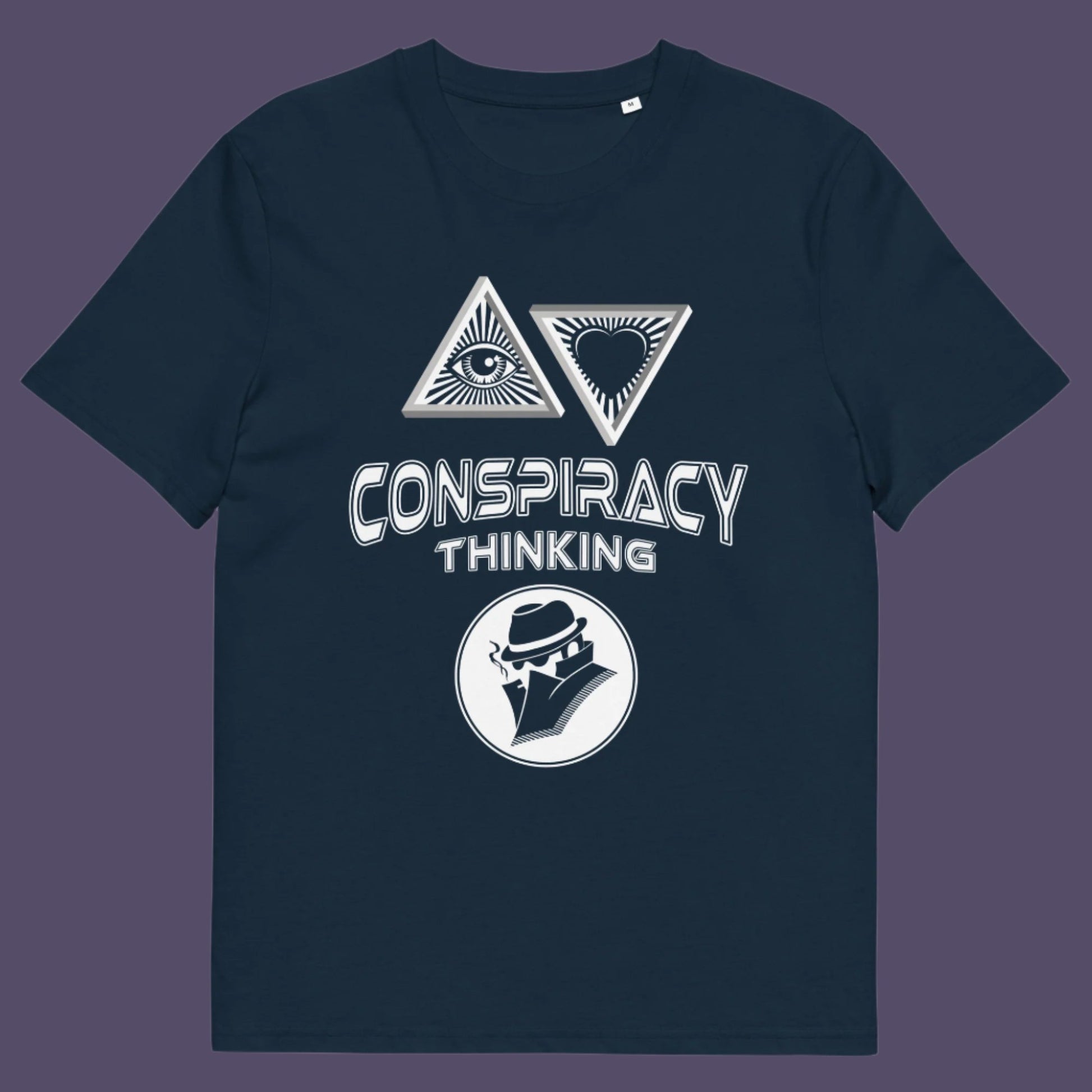 French navy t-shirt. A cryptic conspiracy theory t-shirt design for all of those conspiracy theory lovers out there who know it's more than a theory, it's a way of life. From Alien advocates or bigfoot believers to Cabal conspiracy theorists, an original design for all. Made from 100% organic ring-spun cotton, this conspiracy theory t-shirt is unisex, high-quality, super comfy, and best of all, eco-friendly.