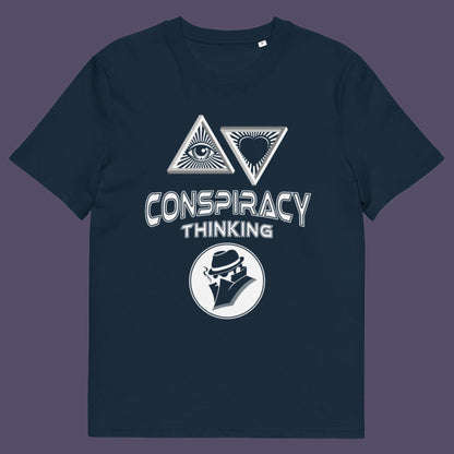French navy t-shirt. A cryptic conspiracy theory t-shirt design for all of those conspiracy theory lovers out there who know it's more than a theory, it's a way of life. From Alien advocates or bigfoot believers to Cabal conspiracy theorists, an original design for all. Made from 100% organic ring-spun cotton, this conspiracy theory t-shirt is unisex, high-quality, super comfy, and best of all, eco-friendly.