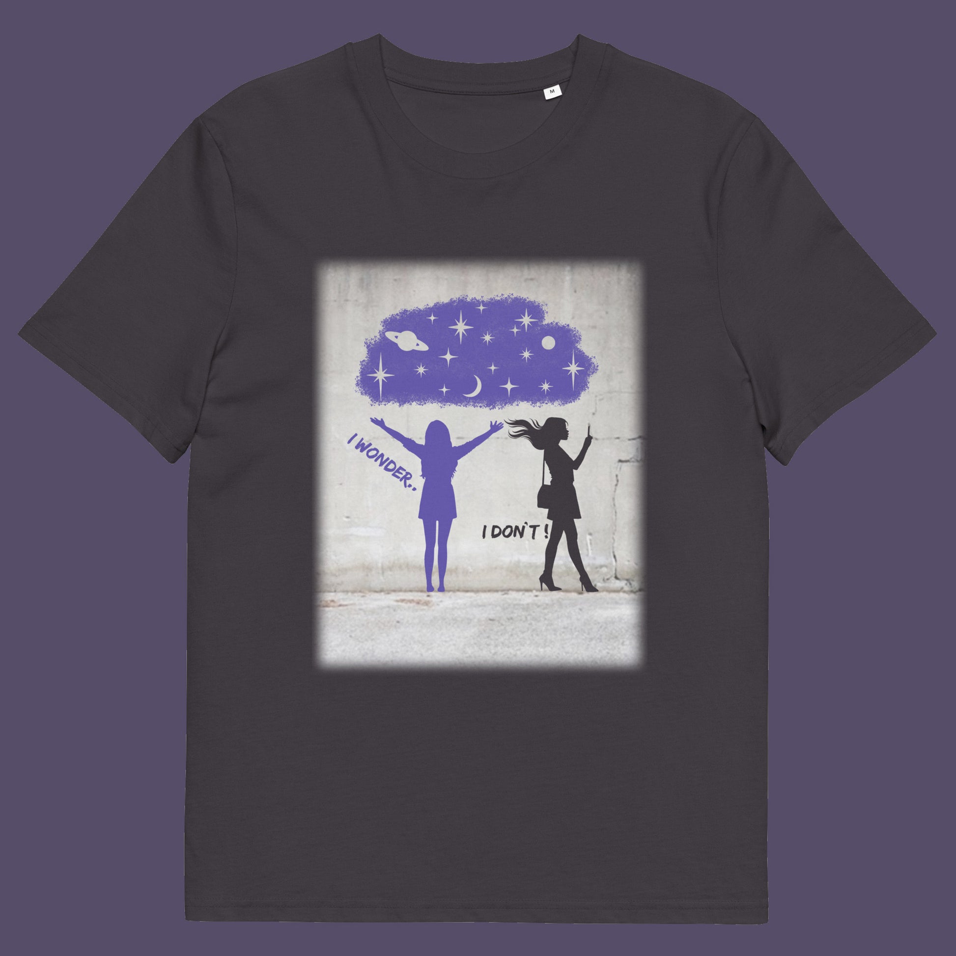 Anthracite t shirt. This anti mobile phone abuse t shirt light heartedly pokes fun at people who never look up from their phone. If you believe letting a machine do most of your thinking for you will dull your imagination, this satirical design is for you. Made from 100% organic ring-spun cotton, these anti mobile phone abuse t shirts are unisex, high quality, super comfy, and best of all, eco-friendly.