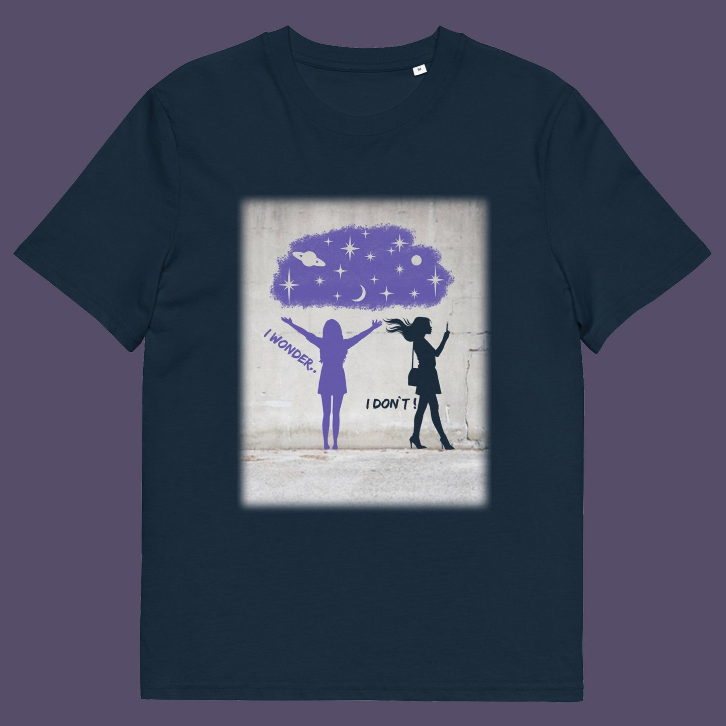 French navy t shirt. This anti mobile phone abuse t shirt light heartedly pokes fun at people who never look up from their phone. If you believe letting a machine do most of your thinking for you will dull your imagination, this satirical design is for you. Made from 100% organic ring-spun cotton, these anti mobile phone abuse t shirts are unisex, high quality, super comfy, and best of all, eco-friendly.