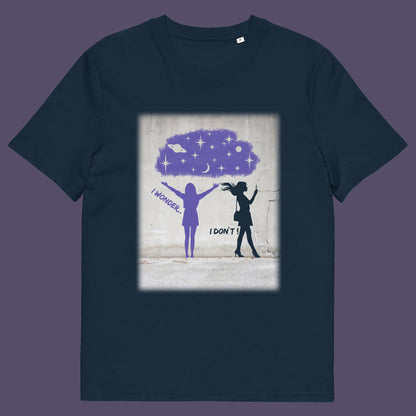 French navy t shirt. This anti mobile phone abuse t shirt light heartedly pokes fun at people who never look up from their phone. If you believe letting a machine do most of your thinking for you will dull your imagination, this satirical design is for you. Made from 100% organic ring-spun cotton, these anti mobile phone abuse t shirts are unisex, high quality, super comfy, and best of all, eco-friendly.