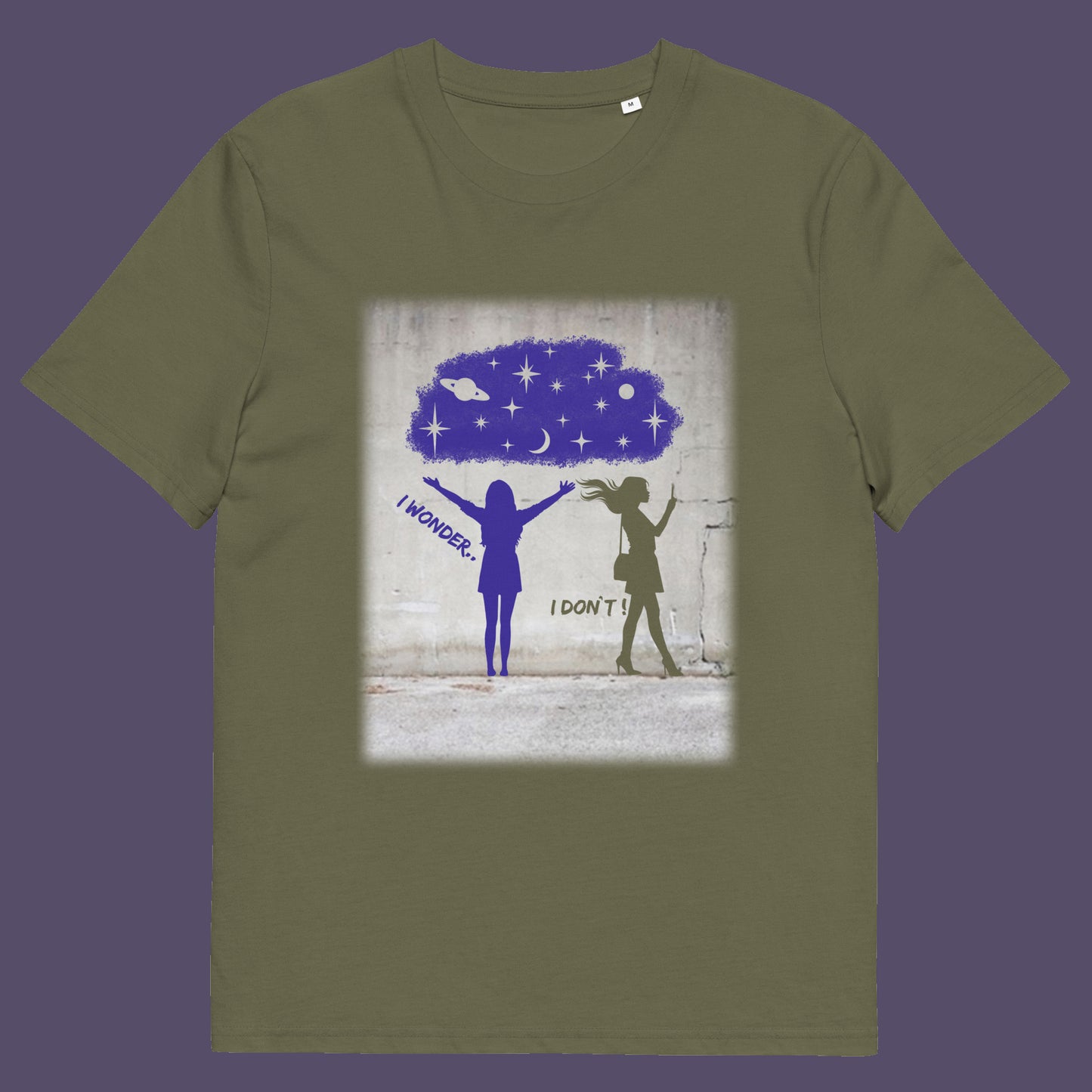 Khaki t shirt. This anti mobile phone abuse t shirt light heartedly pokes fun at people who never look up from their phone. If you believe letting a machine do most of your thinking for you will dull your imagination, this satirical design is for you. Made from 100% organic ring-spun cotton, these anti mobile phone abuse t shirts are unisex, high quality, super comfy, and best of all, eco-friendly.