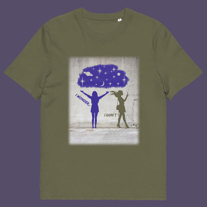 Khaki t shirt. This anti mobile phone abuse t shirt light heartedly pokes fun at people who never look up from their phone. If you believe letting a machine do most of your thinking for you will dull your imagination, this satirical design is for you. Made from 100% organic ring-spun cotton, these anti mobile phone abuse t shirts are unisex, high quality, super comfy, and best of all, eco-friendly.