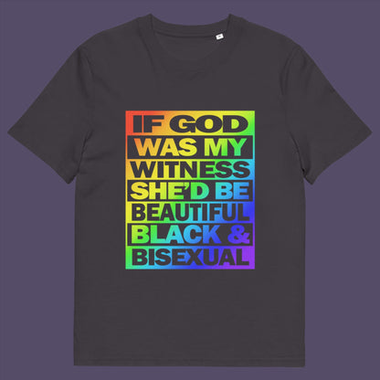Anthracite t-shirt. A liberal thinkers t-shirt design. LGBTQ+ friendly and anti-racism in one. If there is a God she's probably more open minded than people give her credit for. Made from 100% organic ring-spun cotton, this alternative view t-shirt is unisex, high-quality, super comfy, and best of all, eco-friendly.