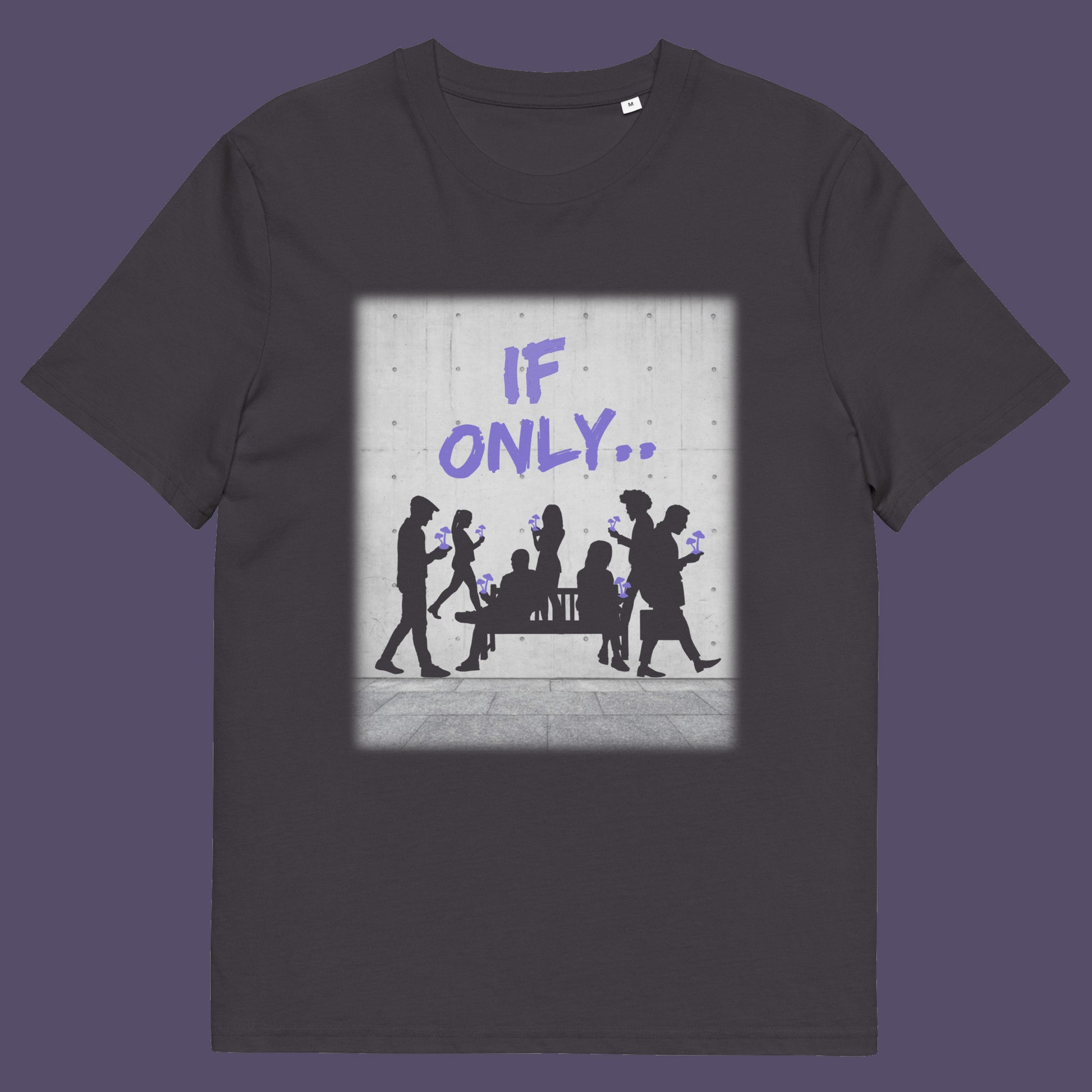 Anthracite t shirt. An anti mobile phone abuse t shirt in a stencil graffiti art design. Wouldn't it be a better world if people had something more mind expanding to be obsessed with other than a mobile phone. Made from 100% organic ring-spun cotton, this anti mobile phone abuse t shirt is unisex, high-quality, super comfy, and best of all, eco-friendly.