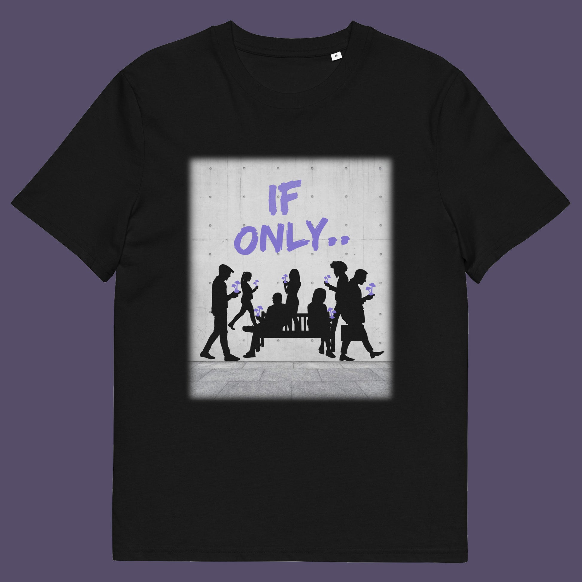 Black t shirt. An anti mobile phone abuse t shirt in a stencil graffiti art design. Wouldn't it be a better world if people had something more mind expanding to be obsessed with other than a mobile phone. Made from 100% organic ring-spun cotton, this anti mobile phone abuse t shirt is unisex, high-quality, super comfy, and best of all, eco-friendly.