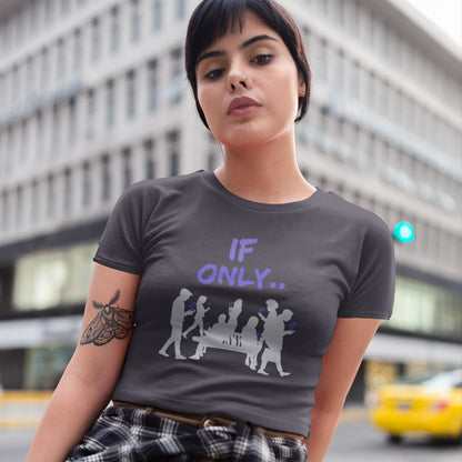 Woman wearing an anthracite
 t-shirt with a graphic design and text, standing in an urban setting. An anti mobile phone abuse t shirt in a stencil graffiti art design. Wouldn't it be a better world if people had something more mind expanding to be obsessed with other than a mobile phone. Made from 100% organic ring-spun cotton, this anti mobile phone abuse t shirt is unisex, high-quality, super comfy, and best of all, eco-friendly.