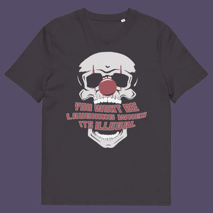 Anthracite t shirt. This civil liberties t shirt opposes too much government power. A satirical view of the ever increasing control and suppression of diversity. A unique urban art t shirt design, ideal for everyone who believes that fear based political policies are squeezing the fun out of life and killing the essence of society ? Made from 100% organic ring-spun cotton, these funny activist t shirts are unisex, high-quality, super comfy, and best of all, eco-friendly.