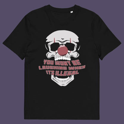 Black t shirt. This civil liberties t shirt opposes too much government power. A satirical view of the ever increasing control and suppression of diversity. A unique urban art t shirt design, ideal for everyone who believes that fear based political policies are squeezing the fun out of life and killing the essence of society ? Made from 100% organic ring-spun cotton, these funny activist t shirts are unisex, high-quality, super comfy, and best of all, eco-friendly.