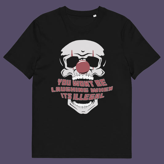 Black t shirt. This civil liberties t shirt opposes too much government power. A satirical view of the ever increasing control and suppression of diversity. A unique urban art t shirt design, ideal for everyone who believes that fear based political policies are squeezing the fun out of life and killing the essence of society ? Made from 100% organic ring-spun cotton, these funny activist t shirts are unisex, high-quality, super comfy, and best of all, eco-friendly.