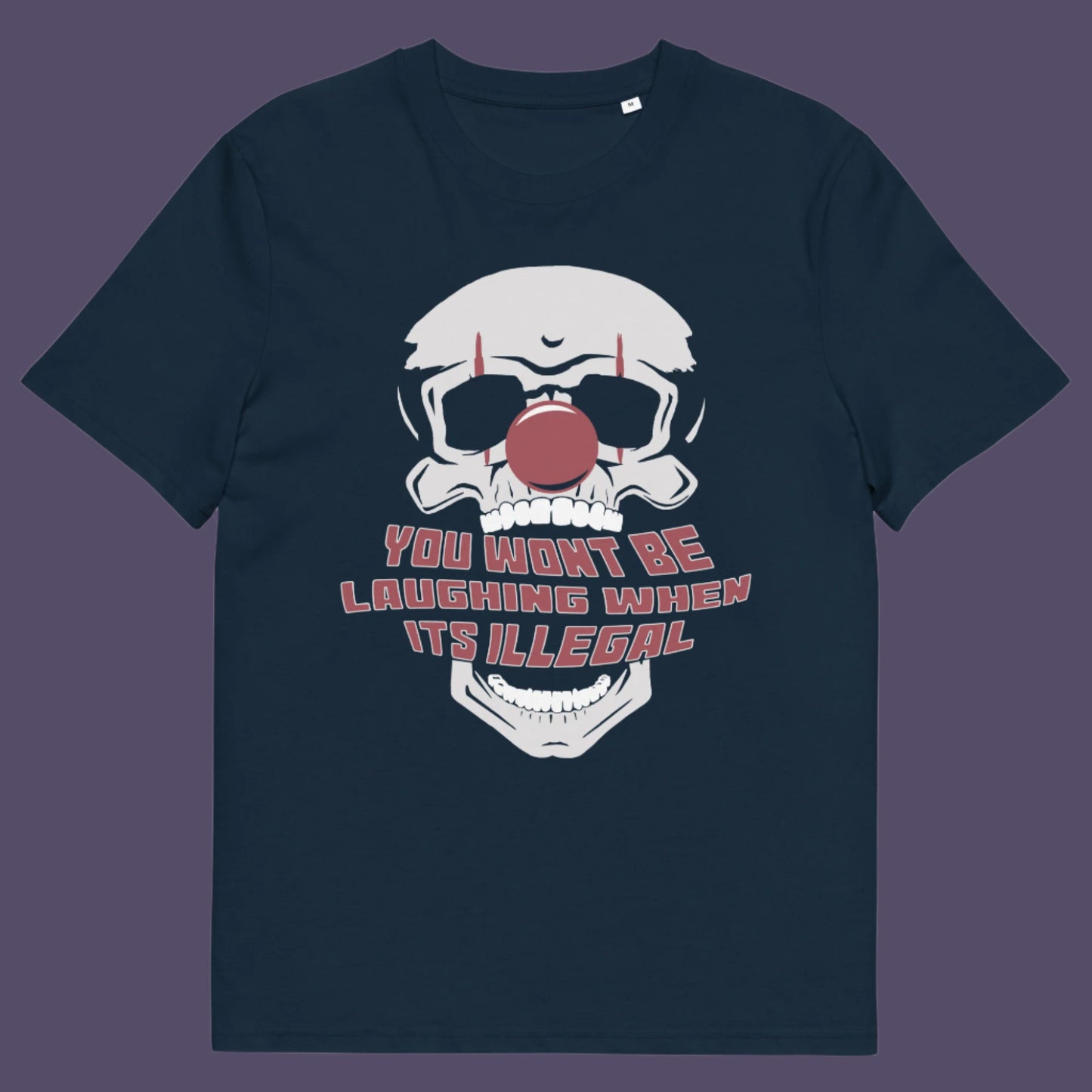 French navy t shirt. This civil liberties t shirt opposes too much government power. A satirical view of the ever increasing control and suppression of diversity. A unique urban art t shirt design, ideal for everyone who believes that fear based political policies are squeezing the fun out of life and killing the essence of society ? Made from 100% organic ring-spun cotton, these funny activist t shirts are unisex, high-quality, super comfy, and best of all, eco-friendly.