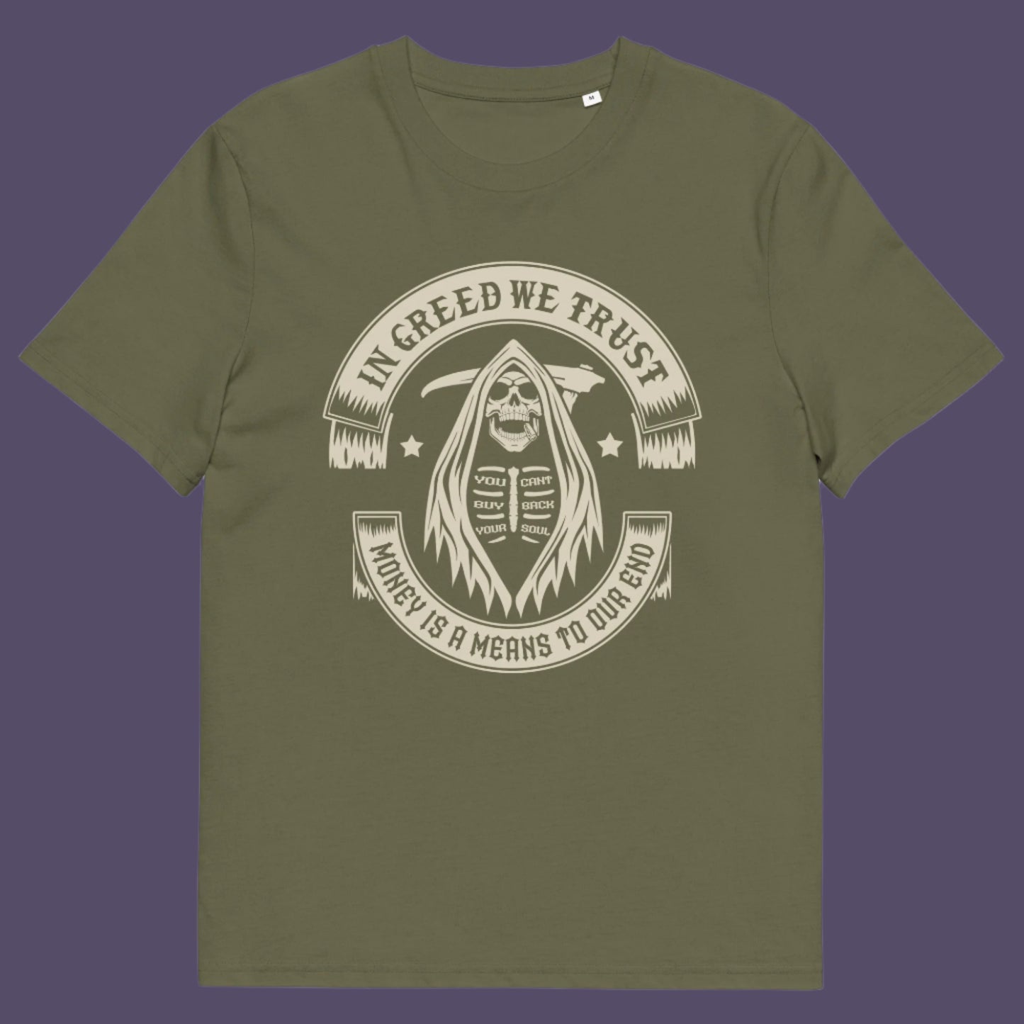 Khaki t shirt. A broken society t shirt implying we have made greed our new God. If you believe our obsession with money is lowering the standards of society, help create social awareness with this anti capitalism t shirt. Could it be that money worship will be the end of us ? Made from 100% organic ring-spun cotton, this broken society t shirt is unisex, high quality, super comfy, and best of all, eco-friendly.