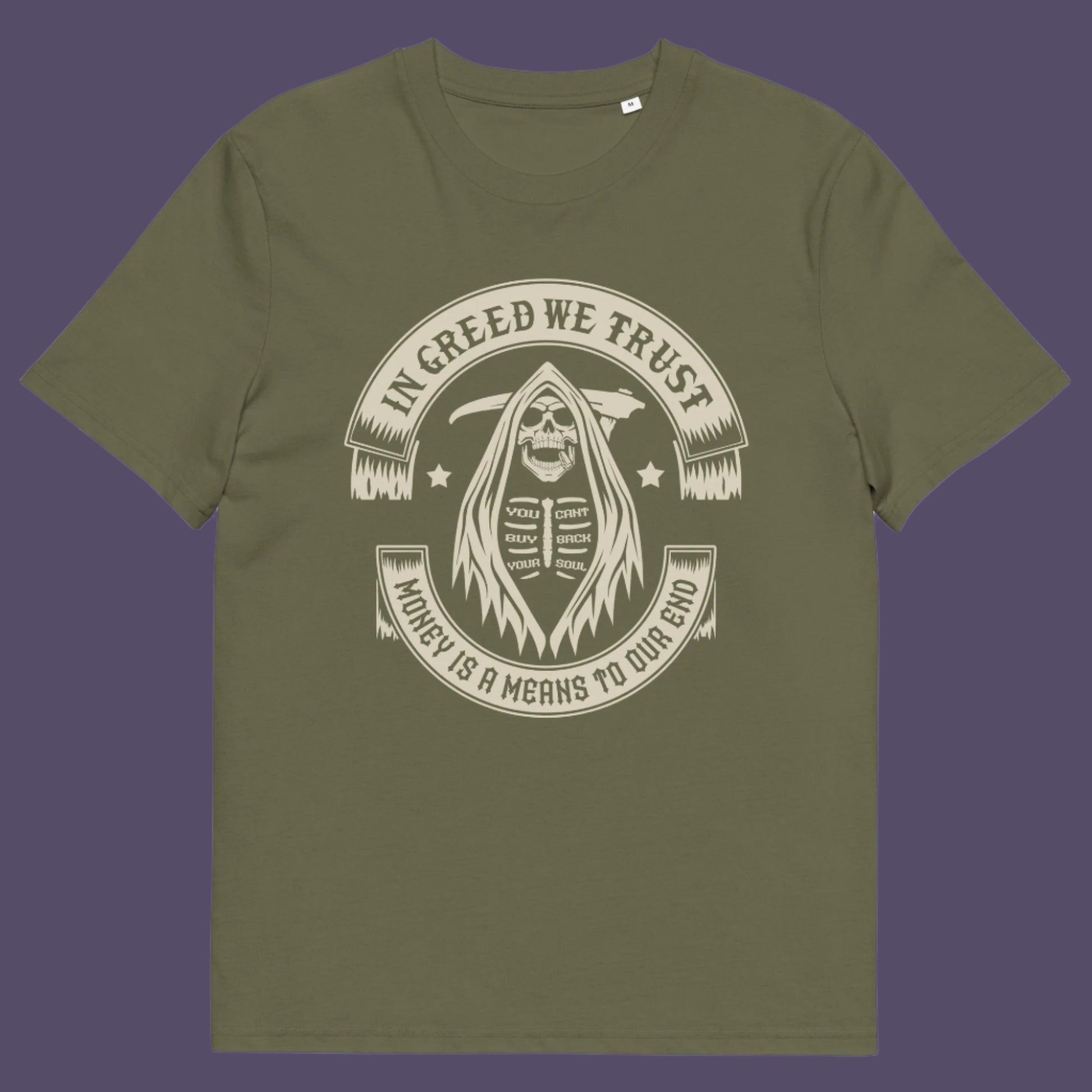 Khaki t shirt. A broken society t shirt implying we have made greed our new God. If you believe our obsession with money is lowering the standards of society, help create social awareness with this anti capitalism t shirt. Could it be that money worship will be the end of us ? Made from 100% organic ring-spun cotton, this broken society t shirt is unisex, high quality, super comfy, and best of all, eco-friendly.