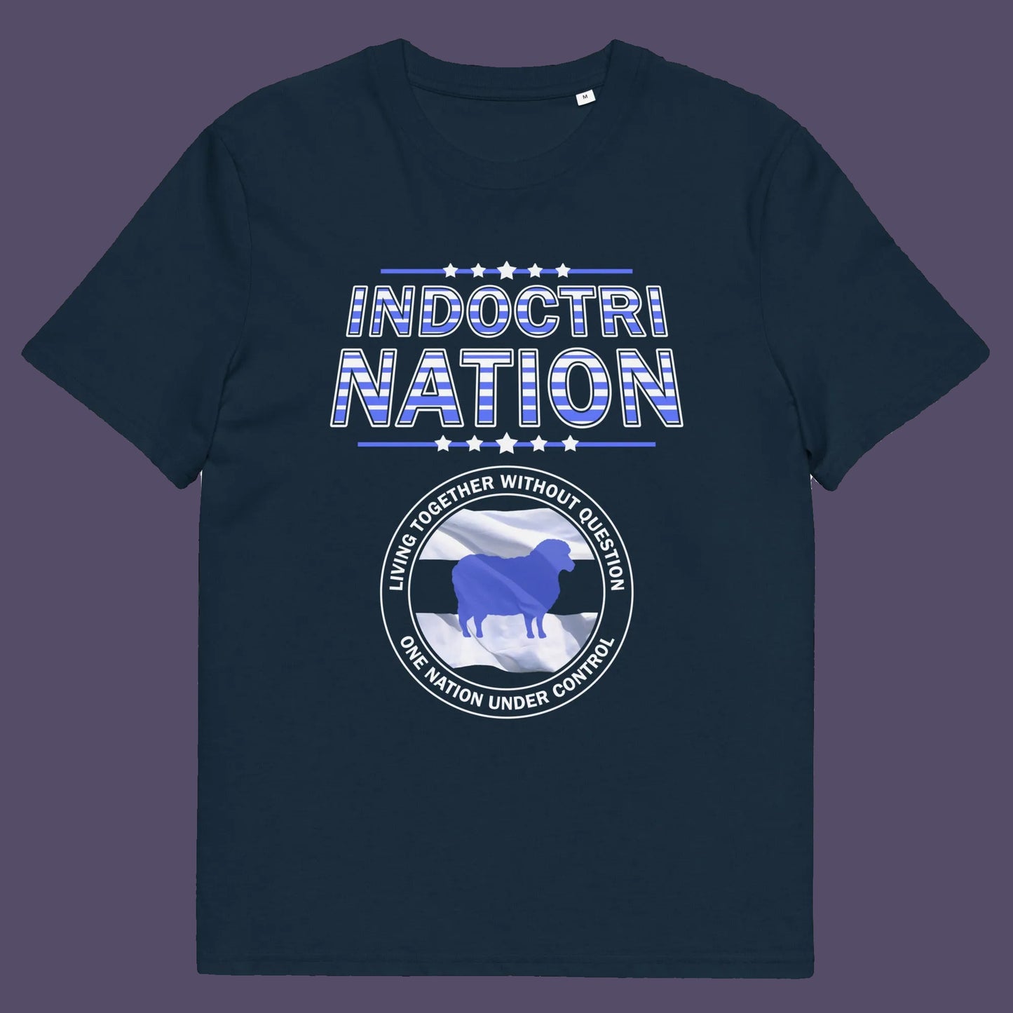 French navy t shirt. A non conformist t shirt with satirical look at nationalism, an insight into a very dark future for any nation under a controlling government. Display your social awareness with this unique design.  Made from 100% organic ring-spun cotton, this urban art t shirt is unisex, high-quality, super comfy, and best of all, eco-friendly.