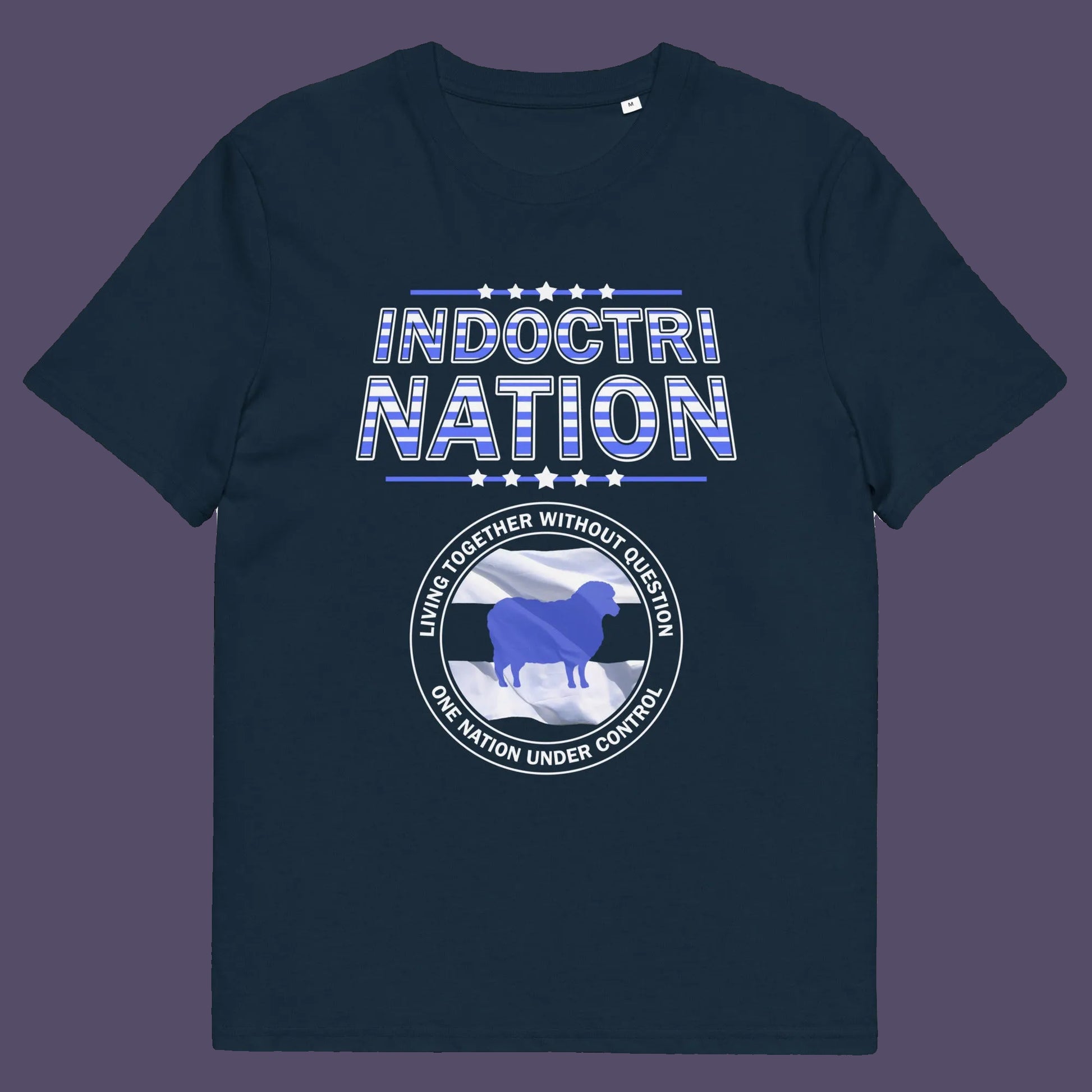 French navy t shirt. A non conformist t shirt with satirical look at nationalism, an insight into a very dark future for any nation under a controlling government. Display your social awareness with this unique design.  Made from 100% organic ring-spun cotton, this urban art t shirt is unisex, high-quality, super comfy, and best of all, eco-friendly.