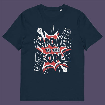 French navy t shirt. This anti government t shirt packs a punch with this humorous play on the slogan 'Power to the people', with a comic book twist. Support true democracy with this funny political message. Made from 100% organic ring-spun cotton, this unisex non conformist t shirt is a total must-have. It's high-quality, super comfy, and best of all, eco-friendly.