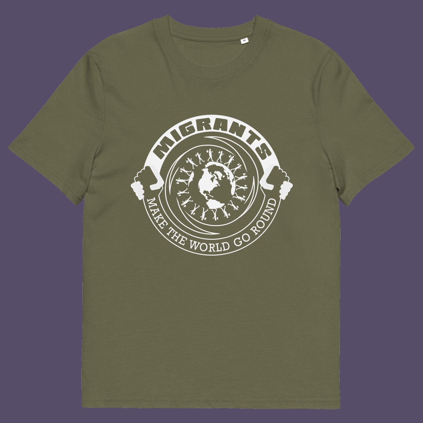 Khaki t shirt. An anti racism t shirt showing support for migrants. If you believe that migrants help keep the gene pool fresh and encourage culture growth, or just believe there should be no borders, this migrant rights t shirt is for you. Made from 100% organic ring-spun cotton, this anti racism t shirt is unisex, high-quality, super comfy, and best of all, eco-friendly.