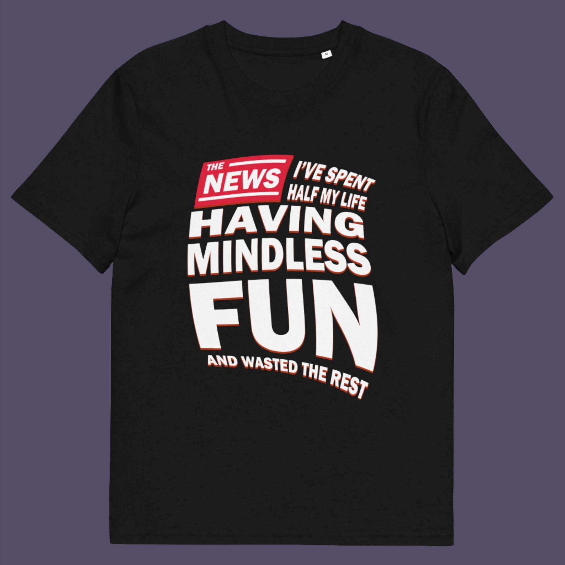 Black t shirt. A witty quotes t shirt with a front page life philosophy. When you look back over your life, How are you going to see it ? Made from 100% organic ring-spun cotton, these clever slogan t shirts are unisex, high-quality, super comfy, and best of all, eco-friendly.