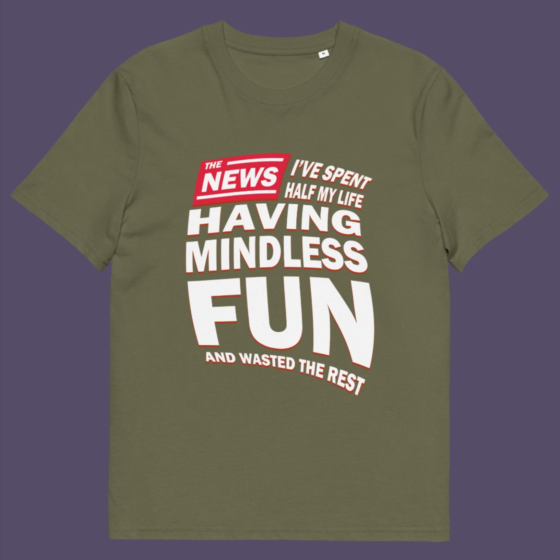 Khaki t shirt. A witty quotes t shirt with a front page life philosophy. When you look back over your life, How are you going to see it ? Made from 100% organic ring-spun cotton, these clever slogan t shirts are unisex, high-quality, super comfy, and best of all, eco-friendly.