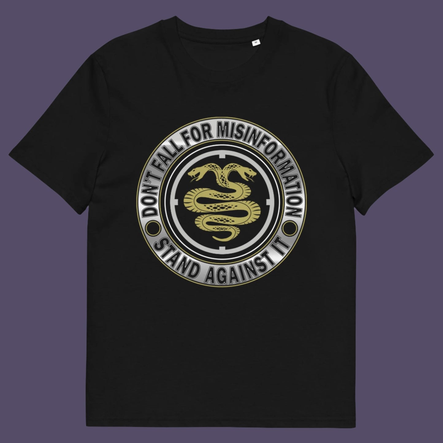 Black t-shirt. A unique political t-shirt design. Call it SPIN, LIES or GASLIGHTING , It's all misinformation. There's a lot of it about these days and most of it seems to be coming from above. Made from 100% organic ring-spun cotton, this social awareness t-shirt is unisex, high-quality, super comfy, and best of all, eco-friendly.