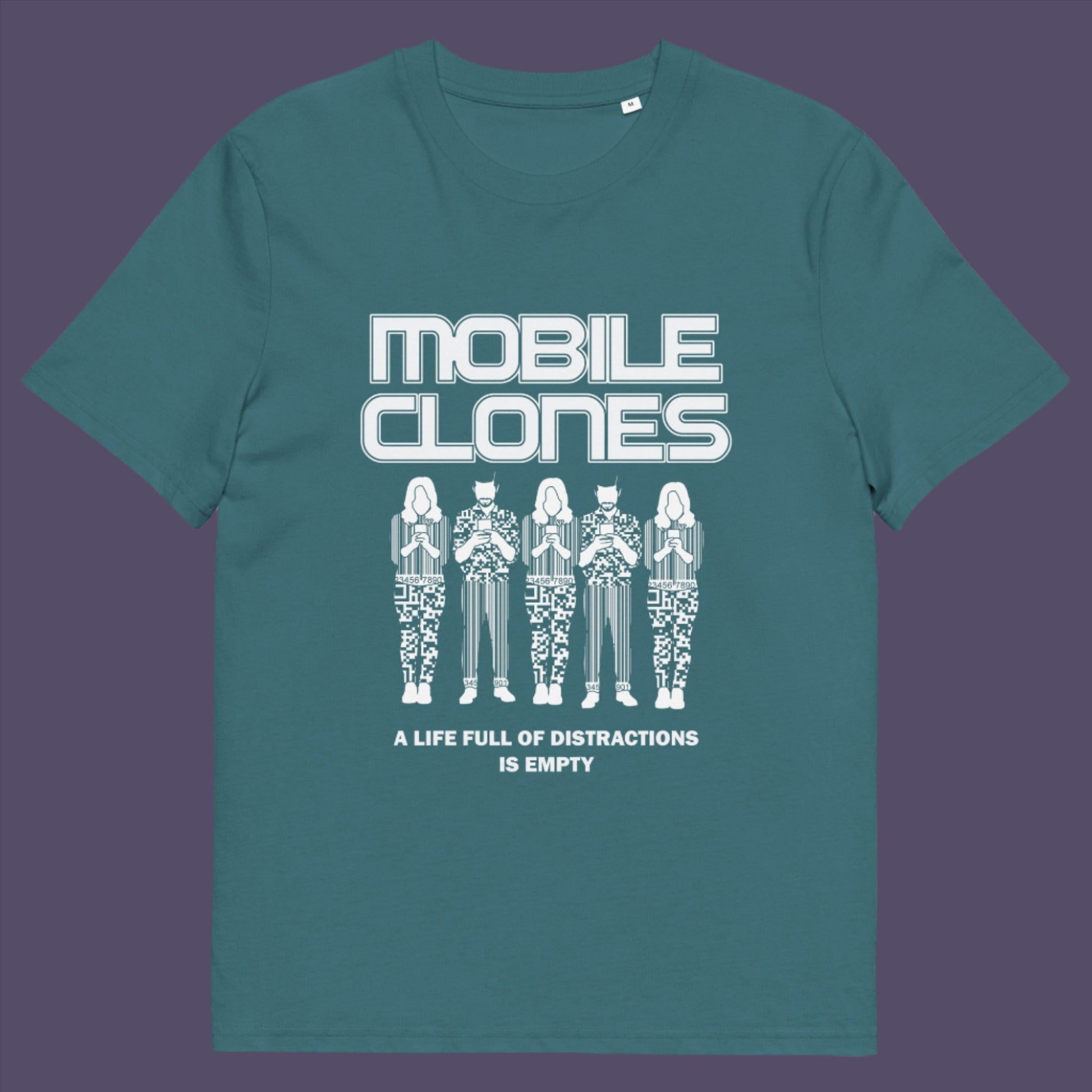 Stargazer T-shirt . This anti mobile phone abuse t shirt design is encouraging social awareness of the distraction from important issues that the mobile phone creates, especially with consumerism.  Made from 100% organic ring-spun cotton, this anti-consumerism t shirt is unisex, high-quality, super comfy, and best of all, eco-friendly.