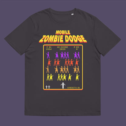Anthracite t-shirt. A satirical gamer t-shirt design for anyone who feels they are in a repetitive 80's video game every time they enter a crowded street scene. Welcome to the age of the mobile phone and lack of social awareness. Made from 100% organic ring-spun cotton, this unisex gamer t-shirt is alternative and original. It's high-quality, super comfy, and best of all—eco-friendly.