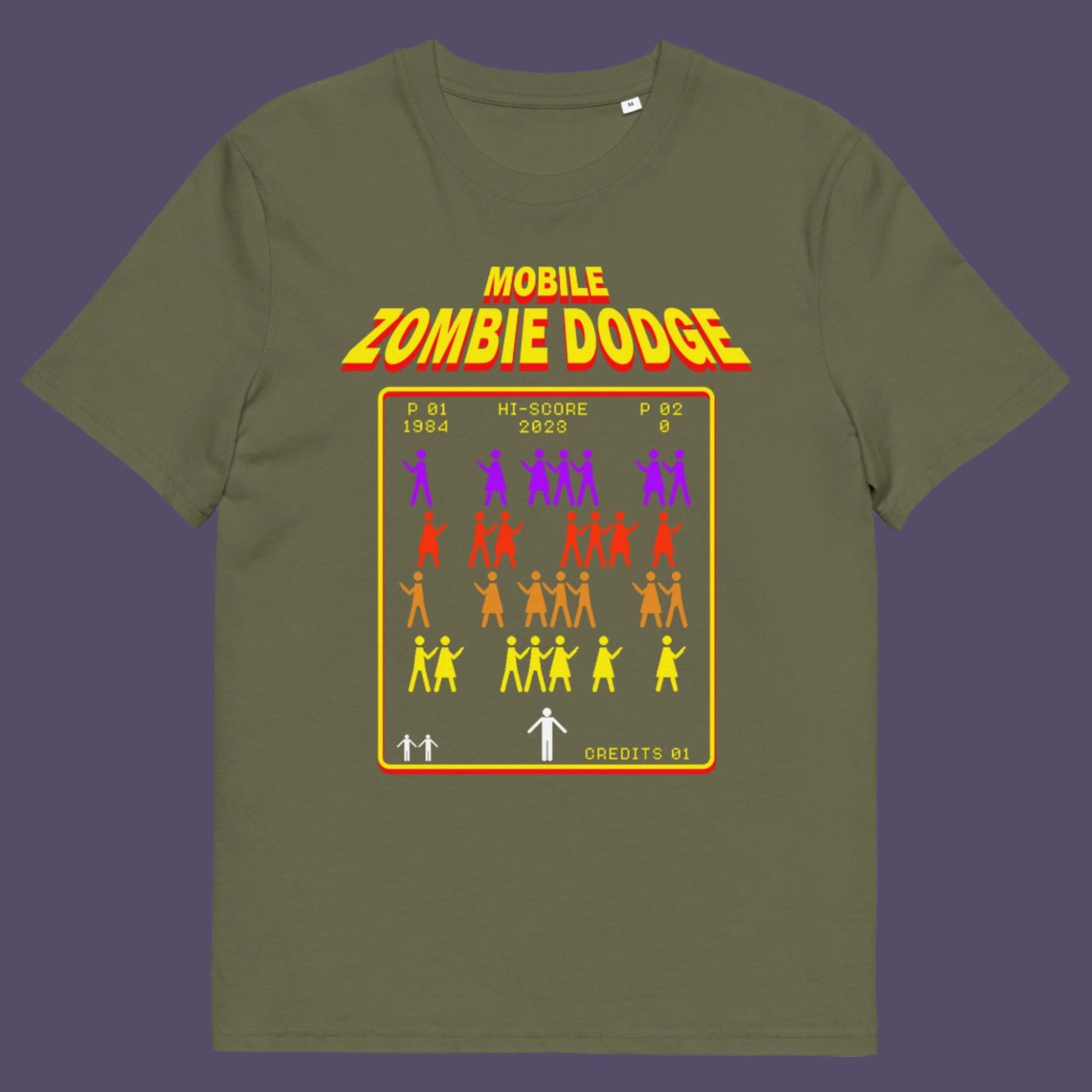 Khaki t-shirt. A satirical gamer t-shirt design for anyone who feels they are in a repetitive 80's video game every time they enter a crowded street scene. Welcome to the age of the mobile phone and lack of social awareness. Made from 100% organic ring-spun cotton, this unisex gamer t-shirt is alternative and original. It's high-quality, super comfy, and best of all—eco-friendly.