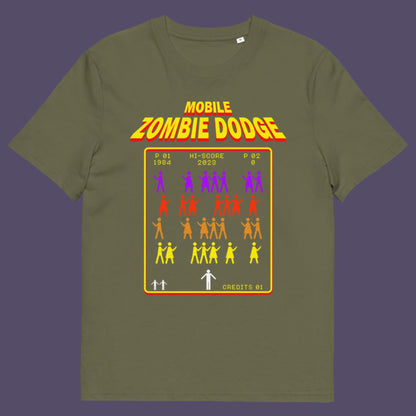 Khaki t-shirt. A satirical gamer t-shirt design for anyone who feels they are in a repetitive 80's video game every time they enter a crowded street scene. Welcome to the age of the mobile phone and lack of social awareness. Made from 100% organic ring-spun cotton, this unisex gamer t-shirt is alternative and original. It's high-quality, super comfy, and best of all—eco-friendly.