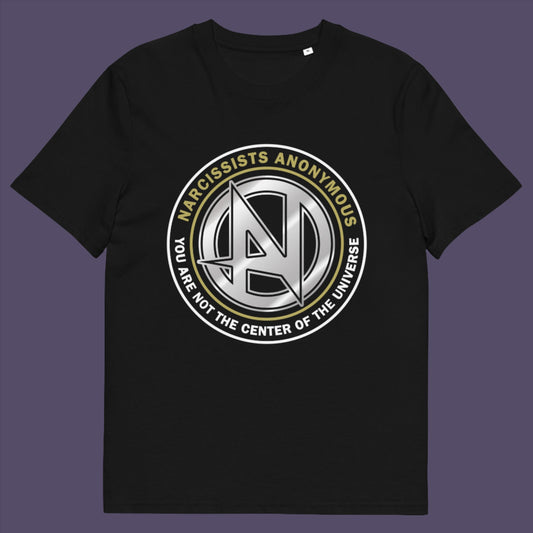 Black t-shirt A satirical t-shirt design suggesting narcissism is an illness in need of treatment. Wouldn't it be good if there was a place narcissists could go to get therapy and support for their disease. Made from 100% organic ring-spun cotton, this emotional intelligence t-shirt is unisex, high-quality, super comfy, and best of all, eco-friendly.