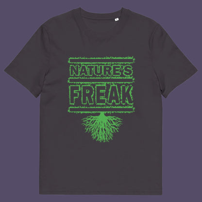 Anthracite t shirt. A protect the planet t shirt design for all children of nature who are proud to be part of a beautiful eco system. This stencil graffiti t shirt is ideal if you believe you are surrounded by freaks of nature while feeling like one of nature's freaks. Made from 100% organic ring-spun cotton, this nature lover t shirt is unisex, high-quality, super comfy, and best of all, eco-friendly.