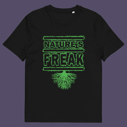 Black t shirt. A protect the planet t shirt design for all children of nature who are proud to be part of a beautiful eco system. This stencil graffiti t shirt is ideal if you believe you are surrounded by freaks of nature while feeling like one of nature's freaks. Made from 100% organic ring-spun cotton, this nature lover t shirt is unisex, high-quality, super comfy, and best of all, eco-friendly.