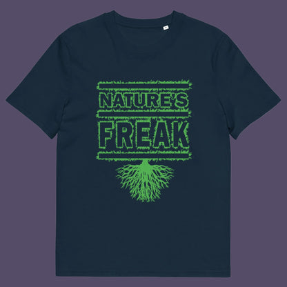 French navy t shirt. A protect the planet t shirt design for all children of nature who are proud to be part of a beautiful eco system. This stencil graffiti t shirt is ideal if you believe you are surrounded by freaks of nature while feeling like one of nature's freaks. Made from 100% organic ring-spun cotton, this nature lover t shirt is unisex, high-quality, super comfy, and best of all, eco-friendly.
