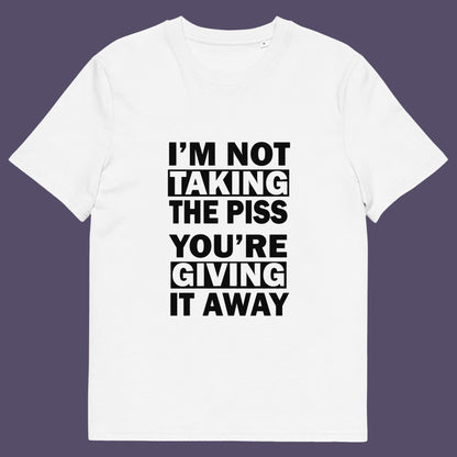 White t-shirt. A clever slogan t shirt design suggesting some people just set themselves up to be laughed at. Light hearted banter between friends , "No offence intended mate". Made from 100% organic ring-spun cotton, this sarcastic slogan t shirt is unisex, high-quality, super comfy, and best of all, eco-friendly.